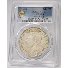 AUSTRALIA 1938 . CROWN . PCGS AU50